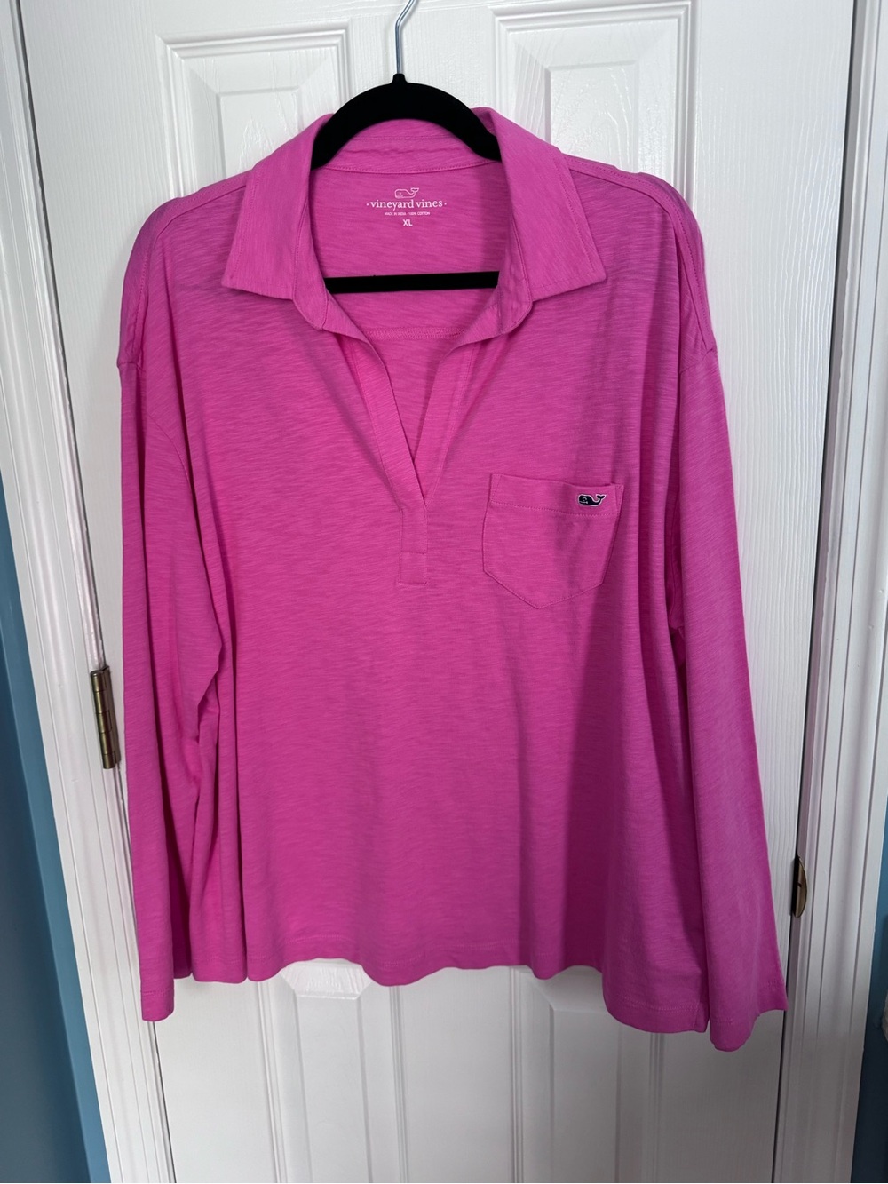 Vineyard Vines Long Sleeve Polo Top in Bright Pink